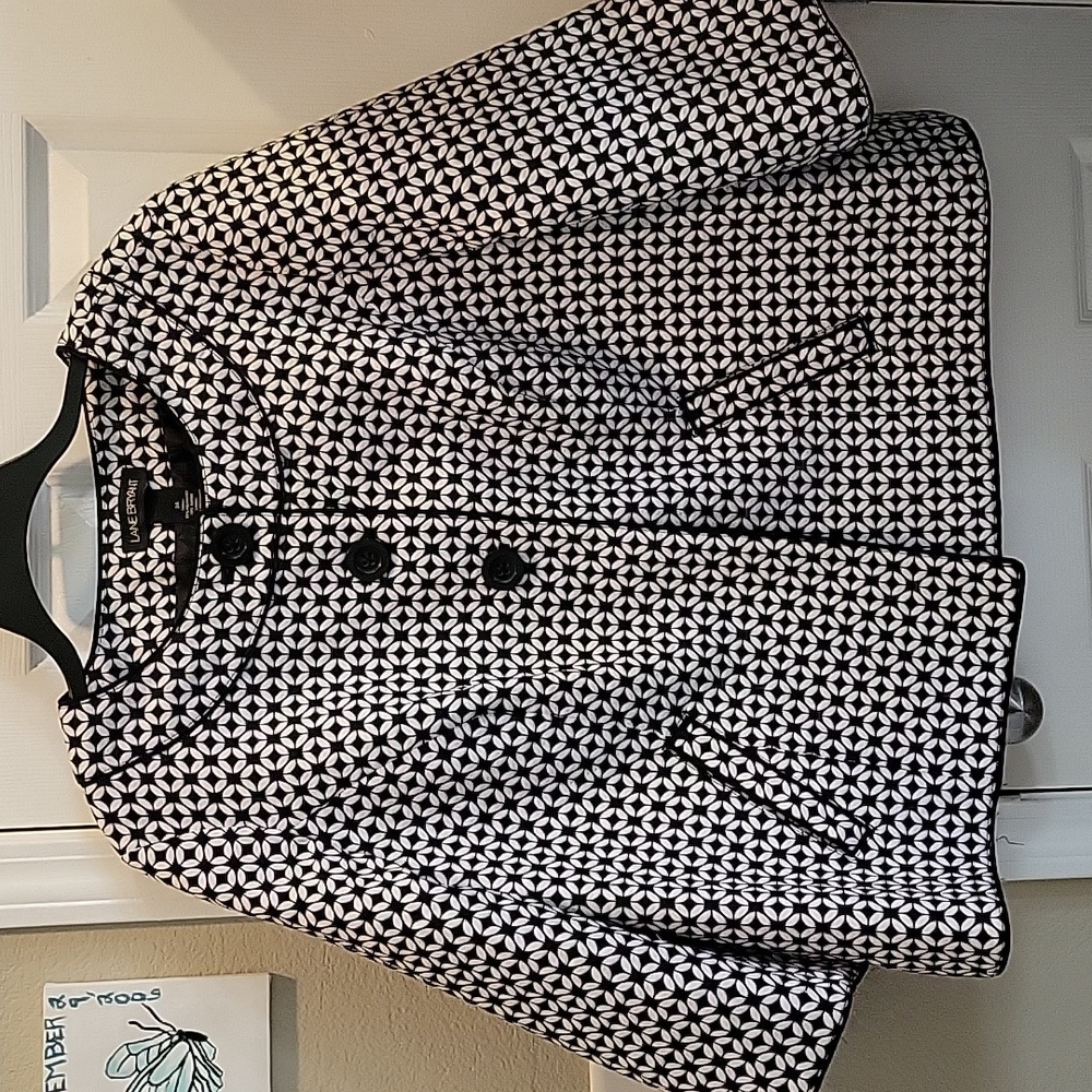 Lane Bryant Black and White Patterned Coat Jacket